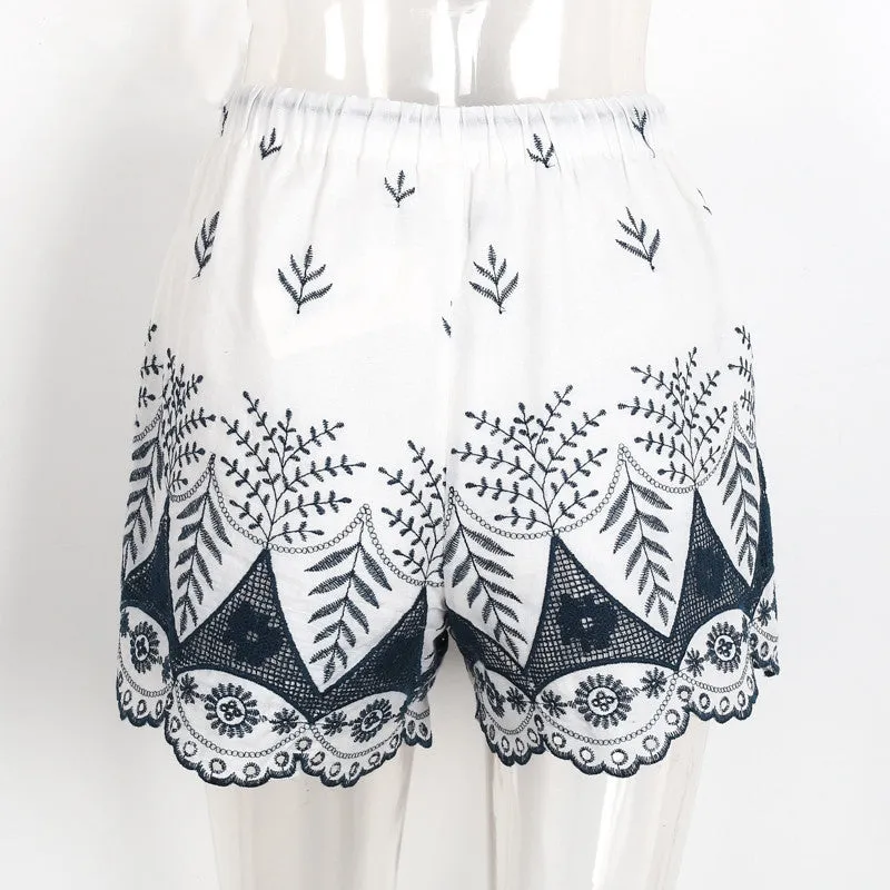 Embroidery High Waist Shorts