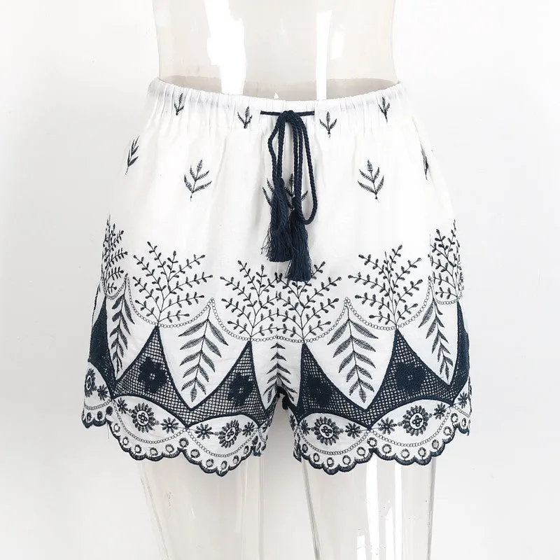 Embroidery High Waist Shorts