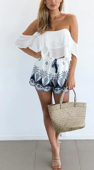 Embroidery High Waist Shorts