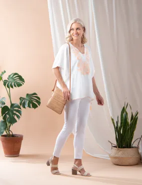 Embroidery Poncho Top in White