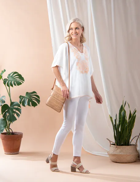 Embroidery Poncho Top in White