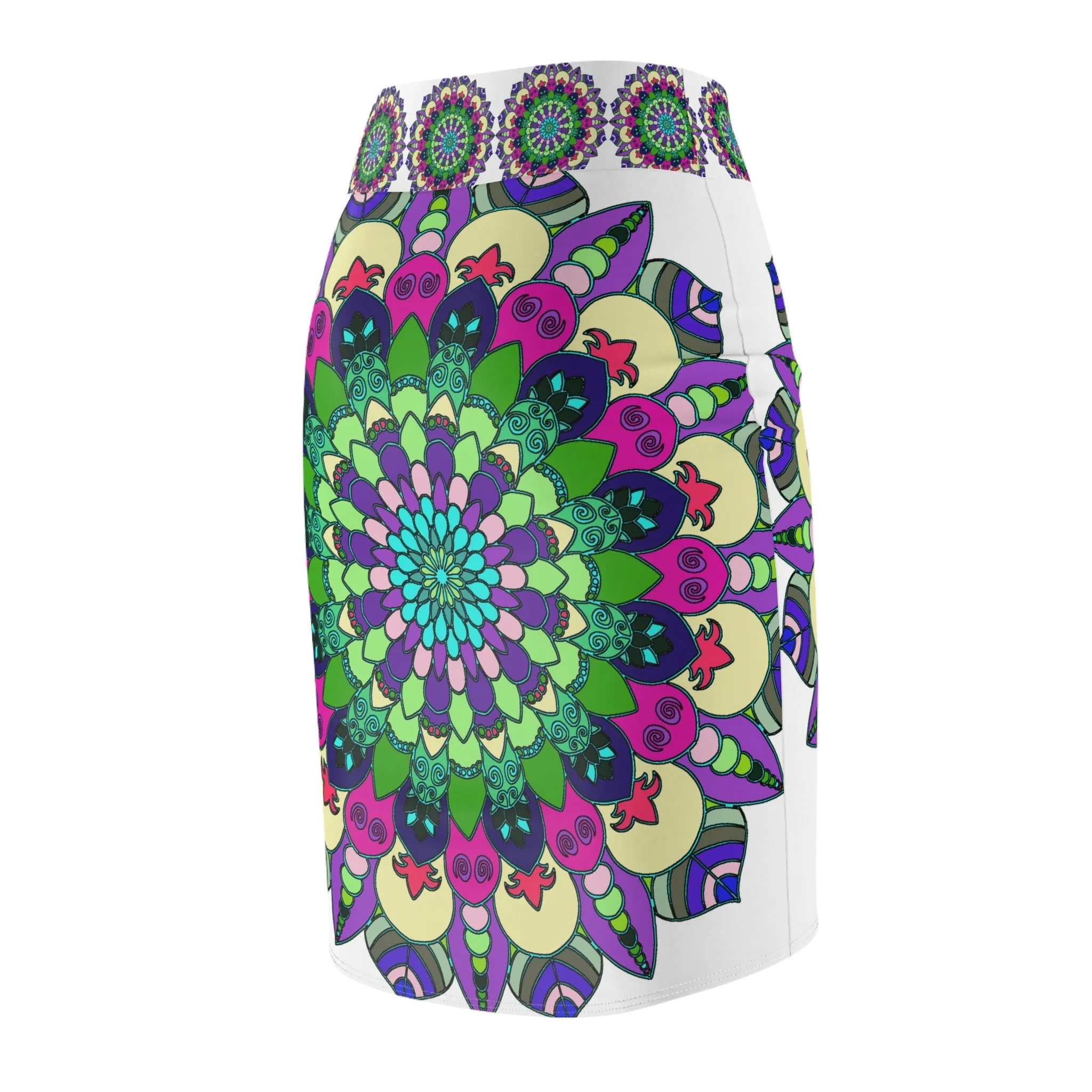 Ethereal Mandala Pencil Skirt - Vibrant Hues