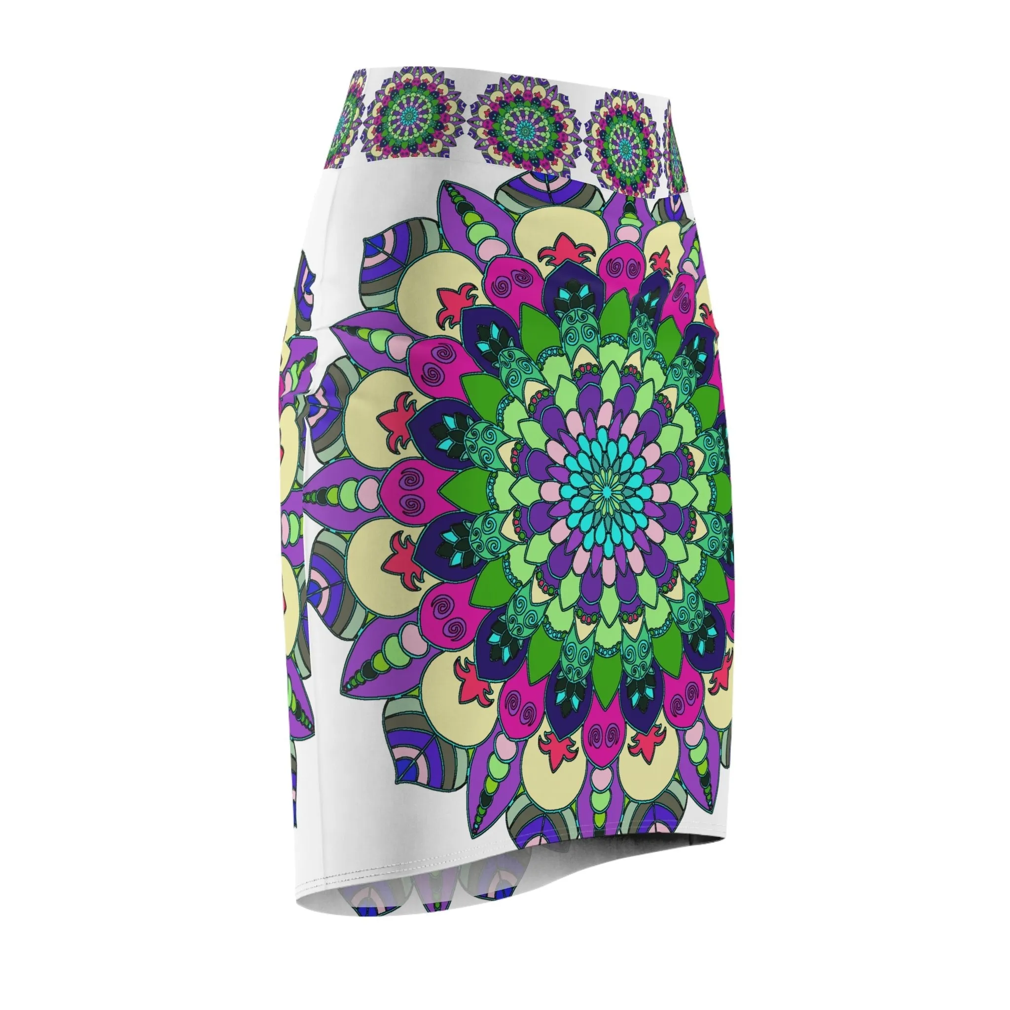 Ethereal Mandala Pencil Skirt - Vibrant Hues