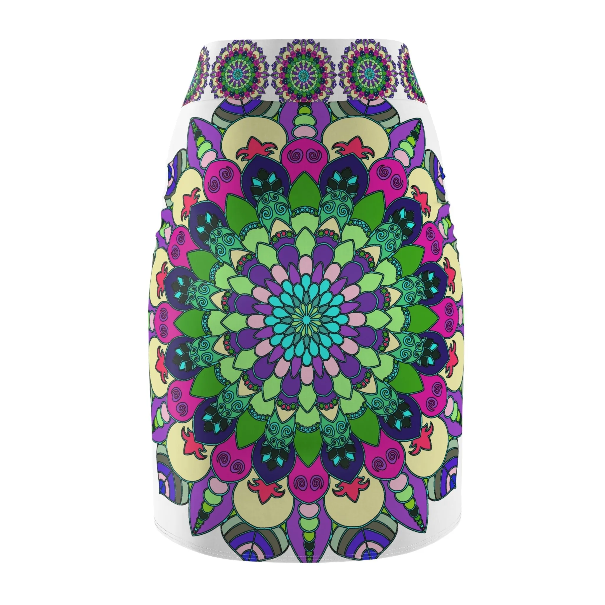 Ethereal Mandala Pencil Skirt - Vibrant Hues