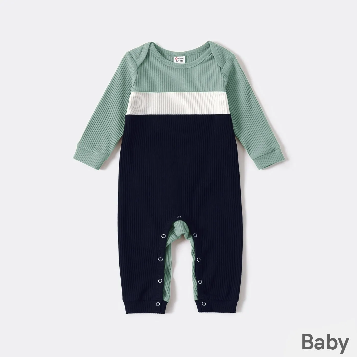 Family Matching Color Block Long-sleeve Rib-knit Tops