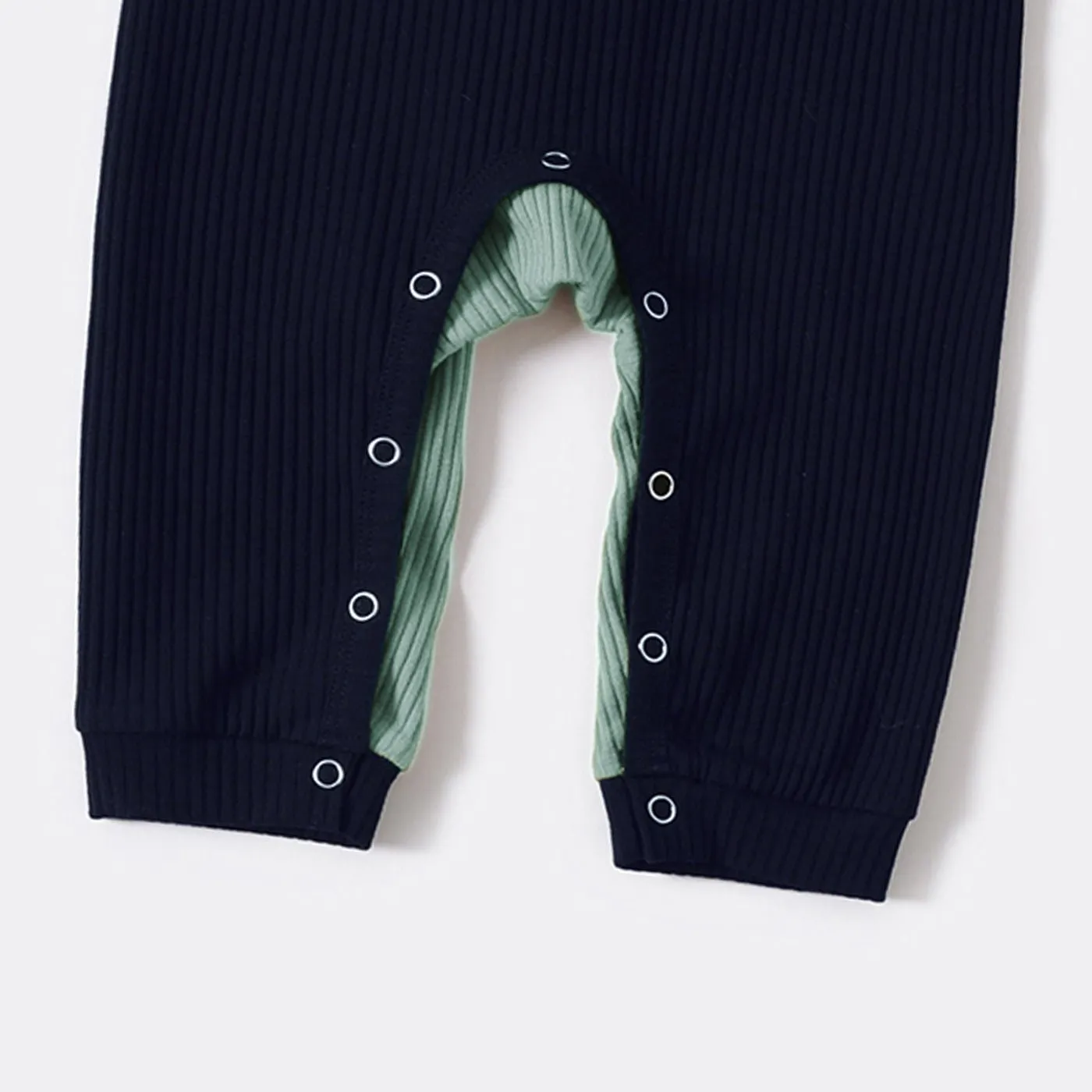 Family Matching Color Block Long-sleeve Rib-knit Tops