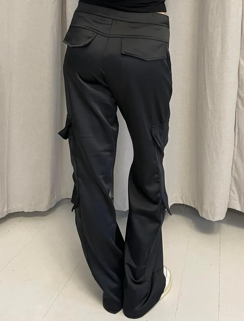 Fauna satin cargo pants - Black