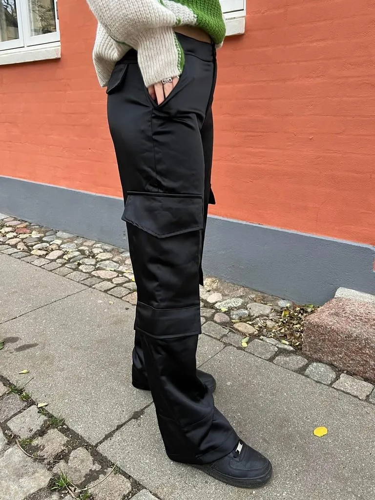 Fauna satin cargo pants - Black