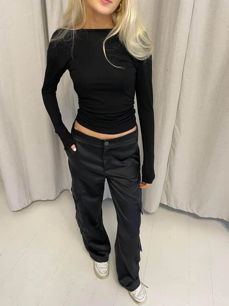 Fauna satin cargo pants - Black