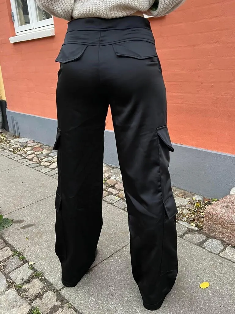 Fauna satin cargo pants - Black