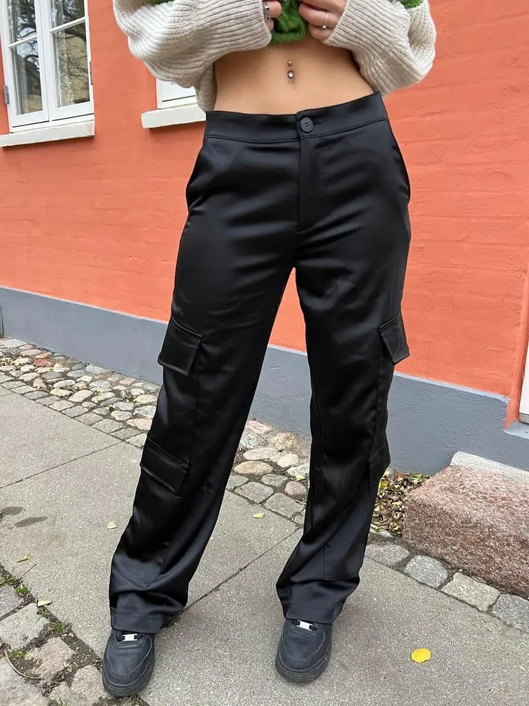 Fauna satin cargo pants - Black