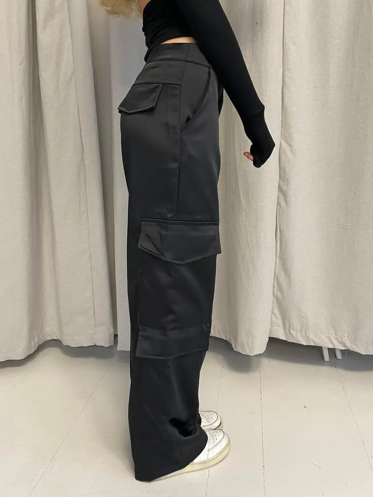 Fauna satin cargo pants - Black