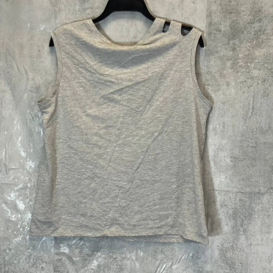 FRAYED Women's Heather Gray Distressed Sleeveless Pullover Crewneck T-Shirt SZ M