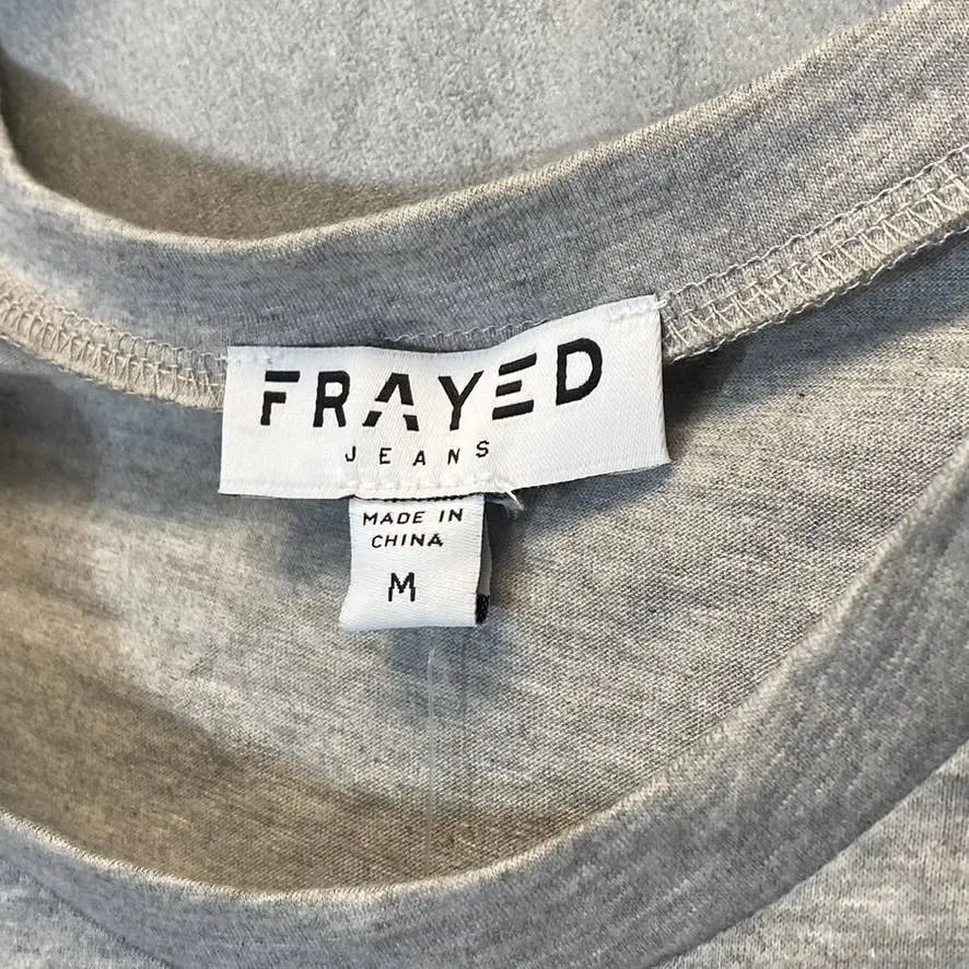 FRAYED Women's Heather Gray Distressed Sleeveless Pullover Crewneck T-Shirt SZ M