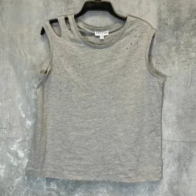 FRAYED Women's Heather Gray Distressed Sleeveless Pullover Crewneck T-Shirt SZ M