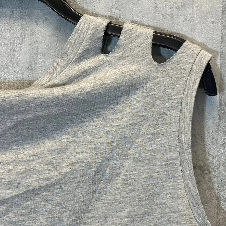 FRAYED Women's Heather Gray Distressed Sleeveless Pullover Crewneck T-Shirt SZ M