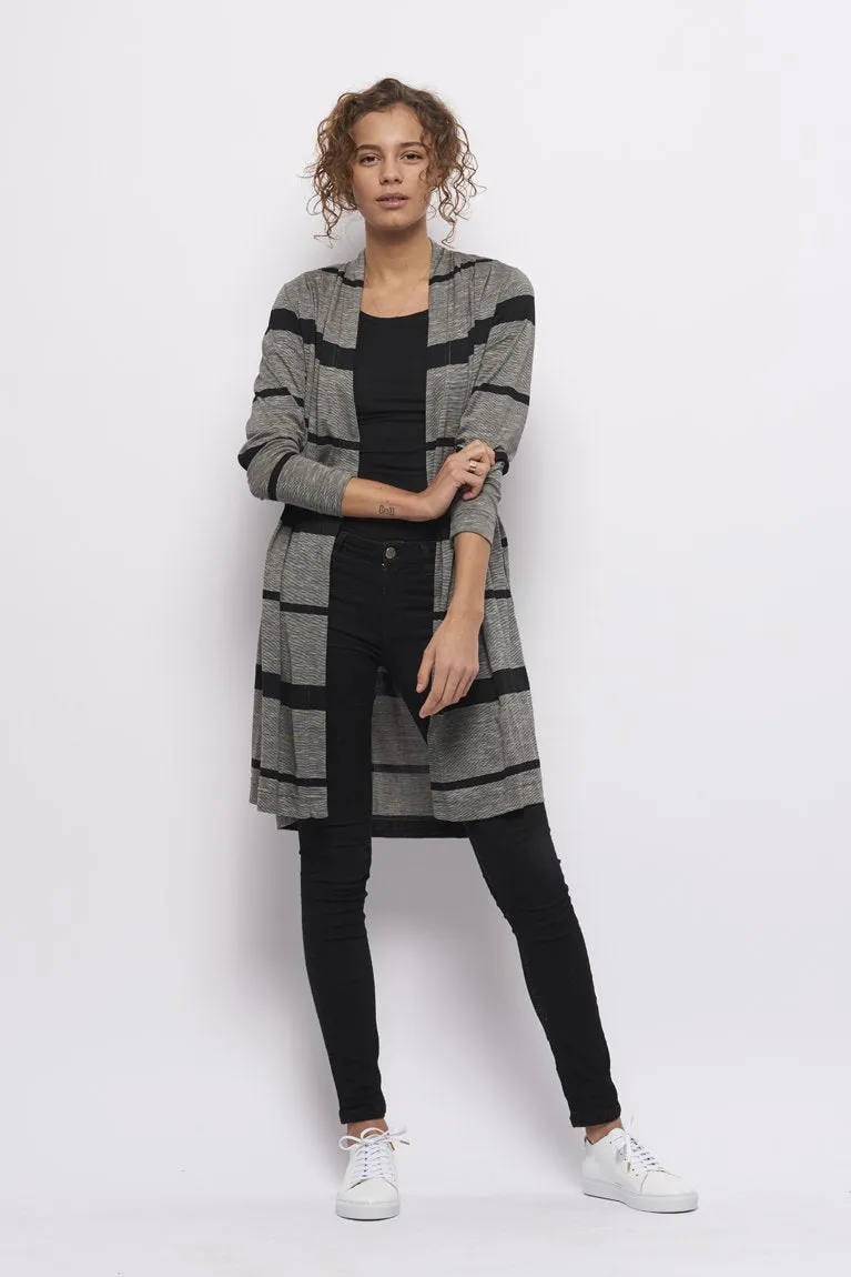Froks Wrap Jersey Cardigan / Grey & Black stripes
