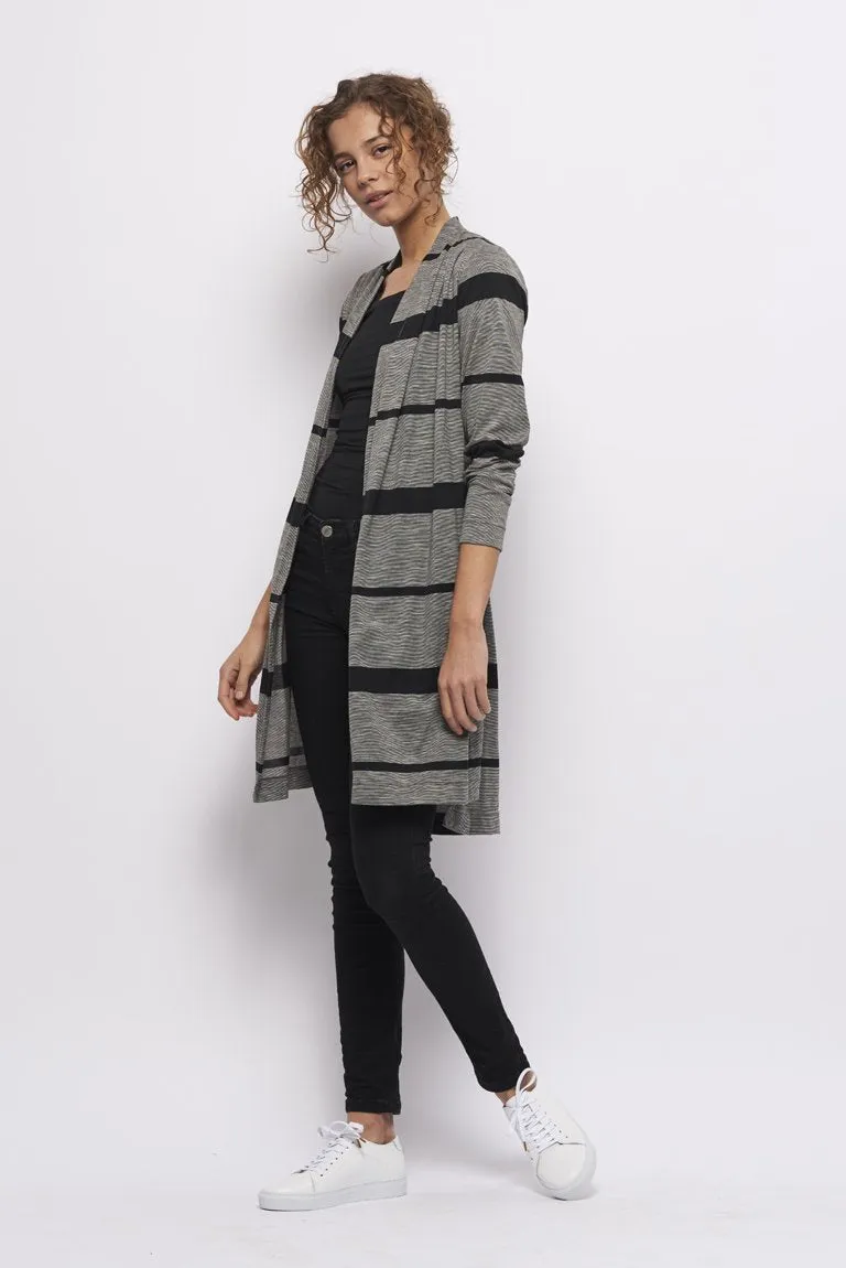 Froks Wrap Jersey Cardigan / Grey & Black stripes