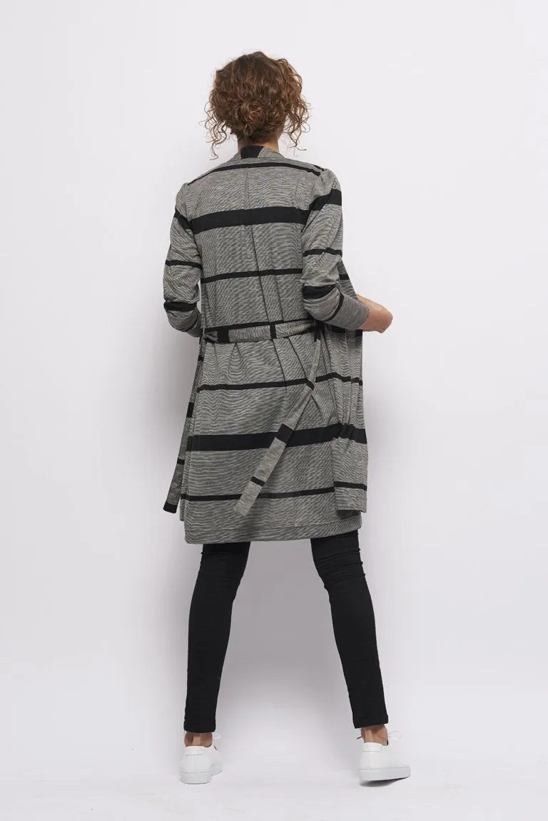 Froks Wrap Jersey Cardigan / Grey & Black stripes
