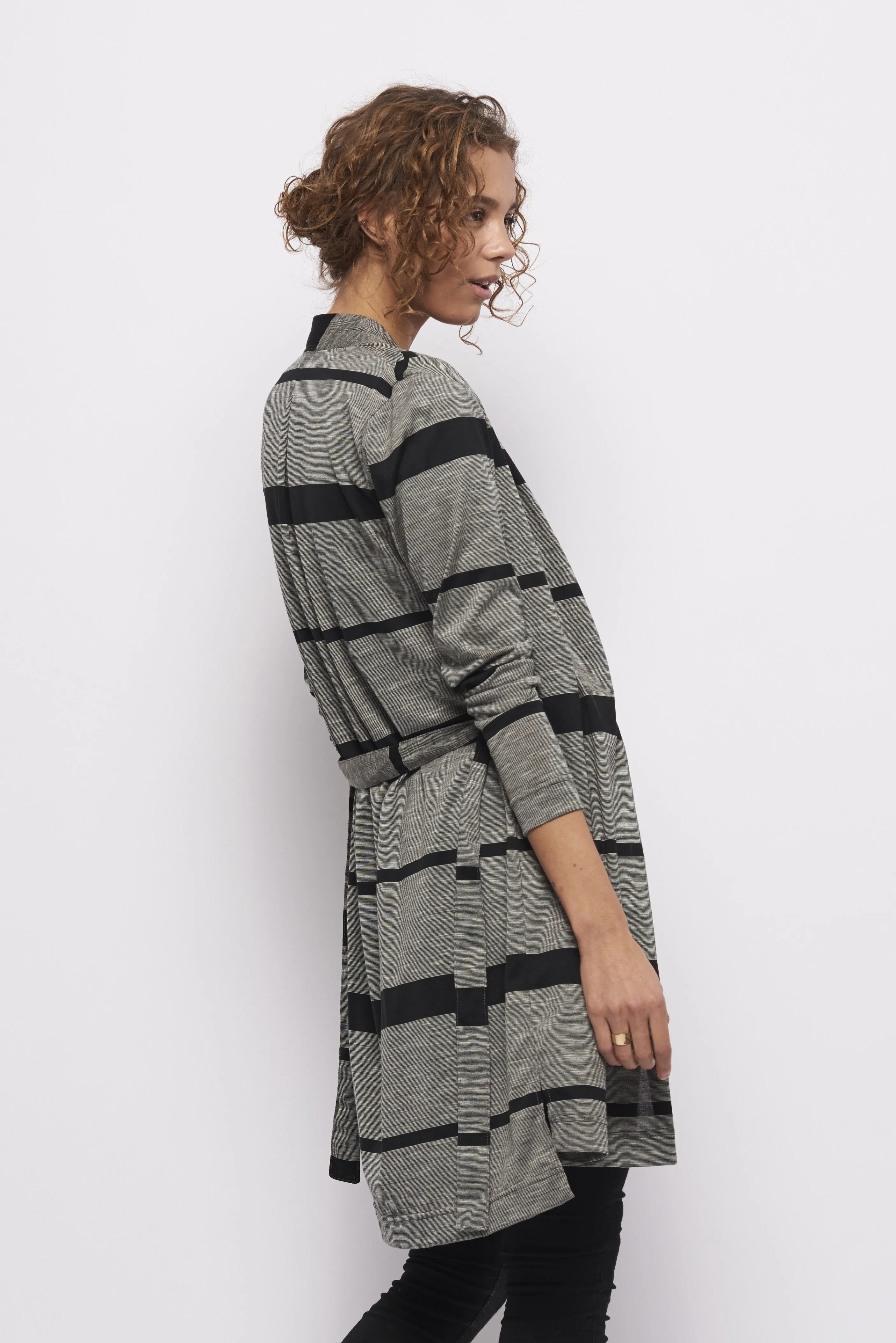 Froks Wrap Jersey Cardigan / Grey & Black stripes