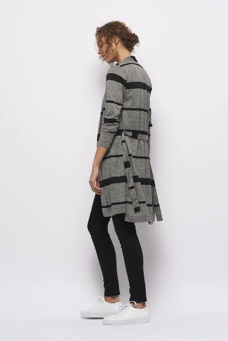 Froks Wrap Jersey Cardigan / Grey & Black stripes