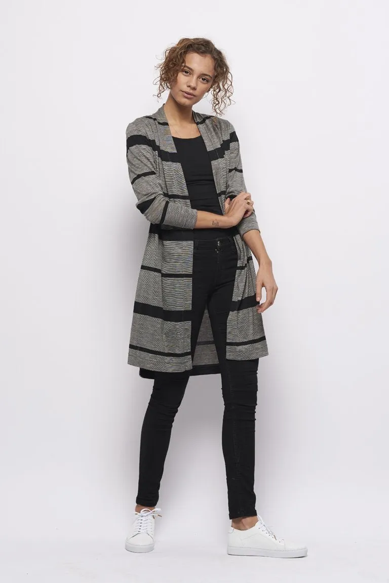 Froks Wrap Jersey Cardigan / Grey & Black stripes