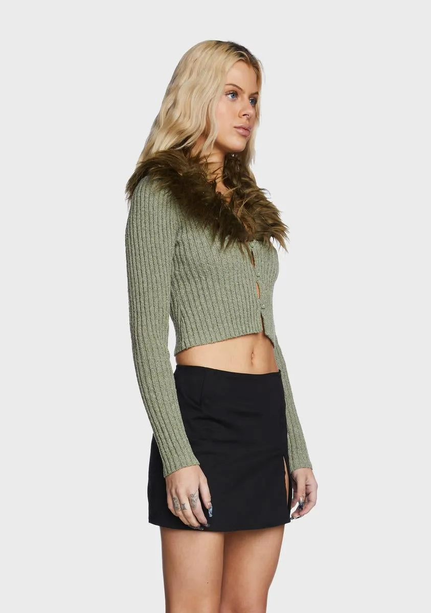 Fur Collar Cardigan Top