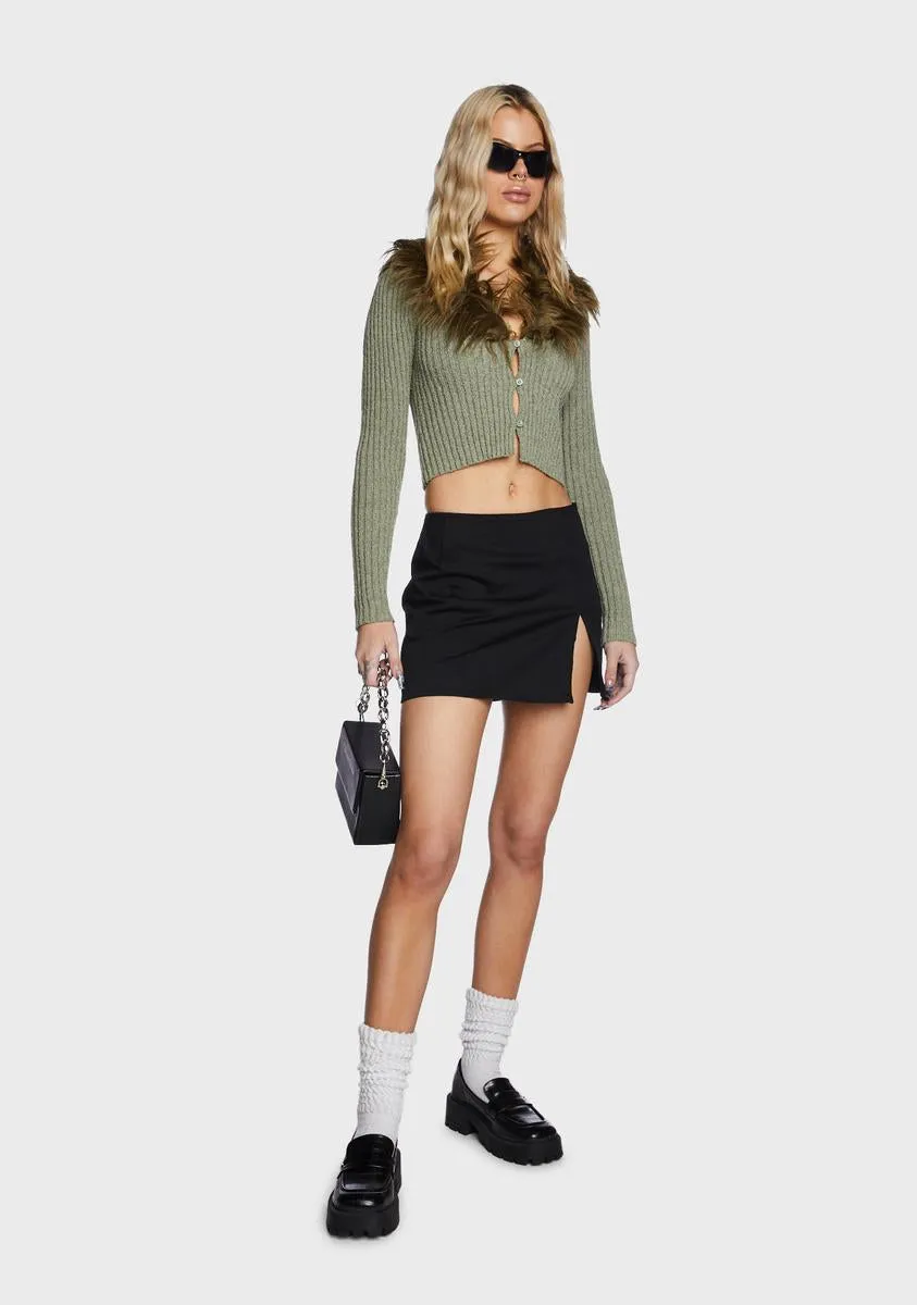 Fur Collar Cardigan Top