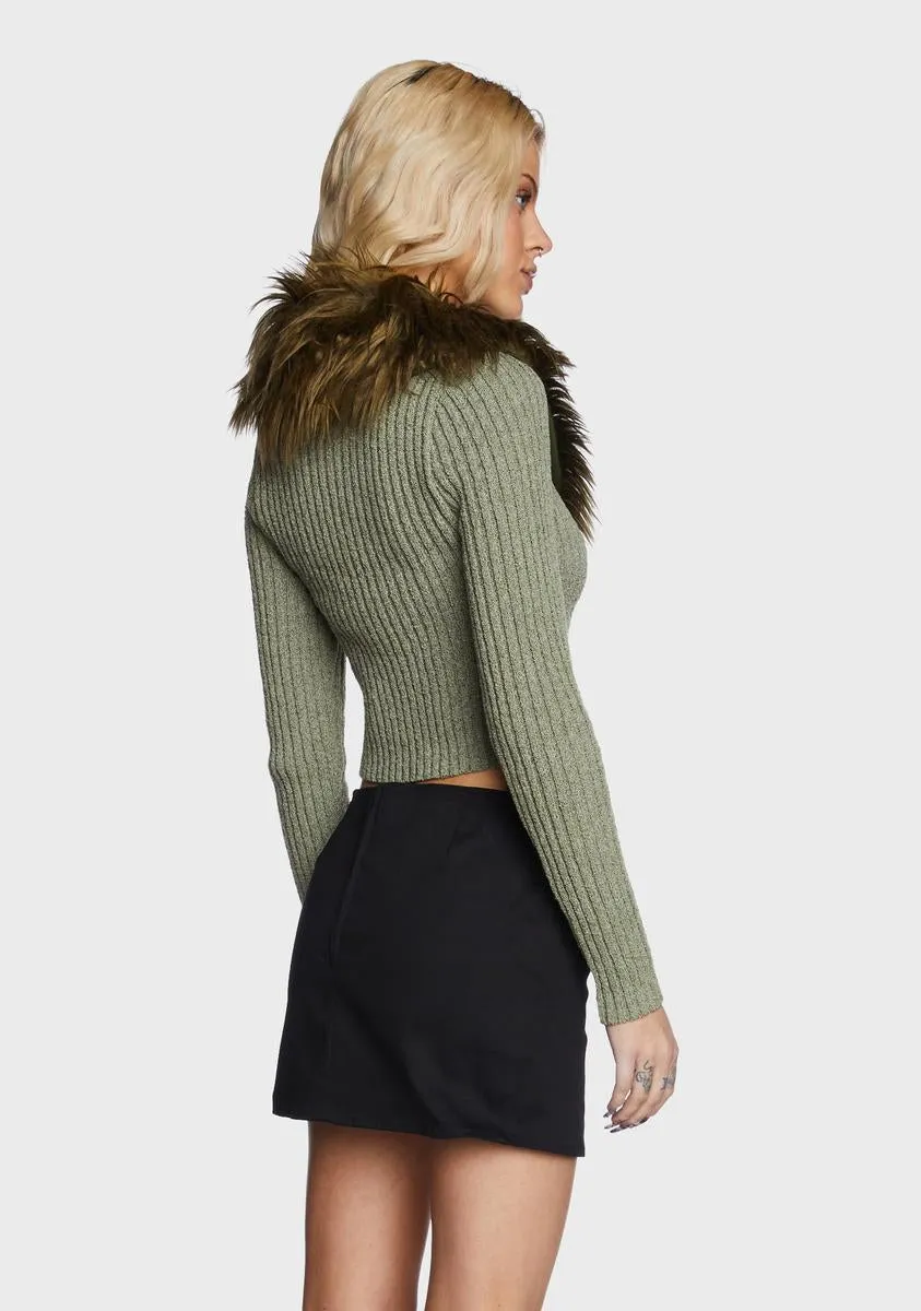 Fur Collar Cardigan Top