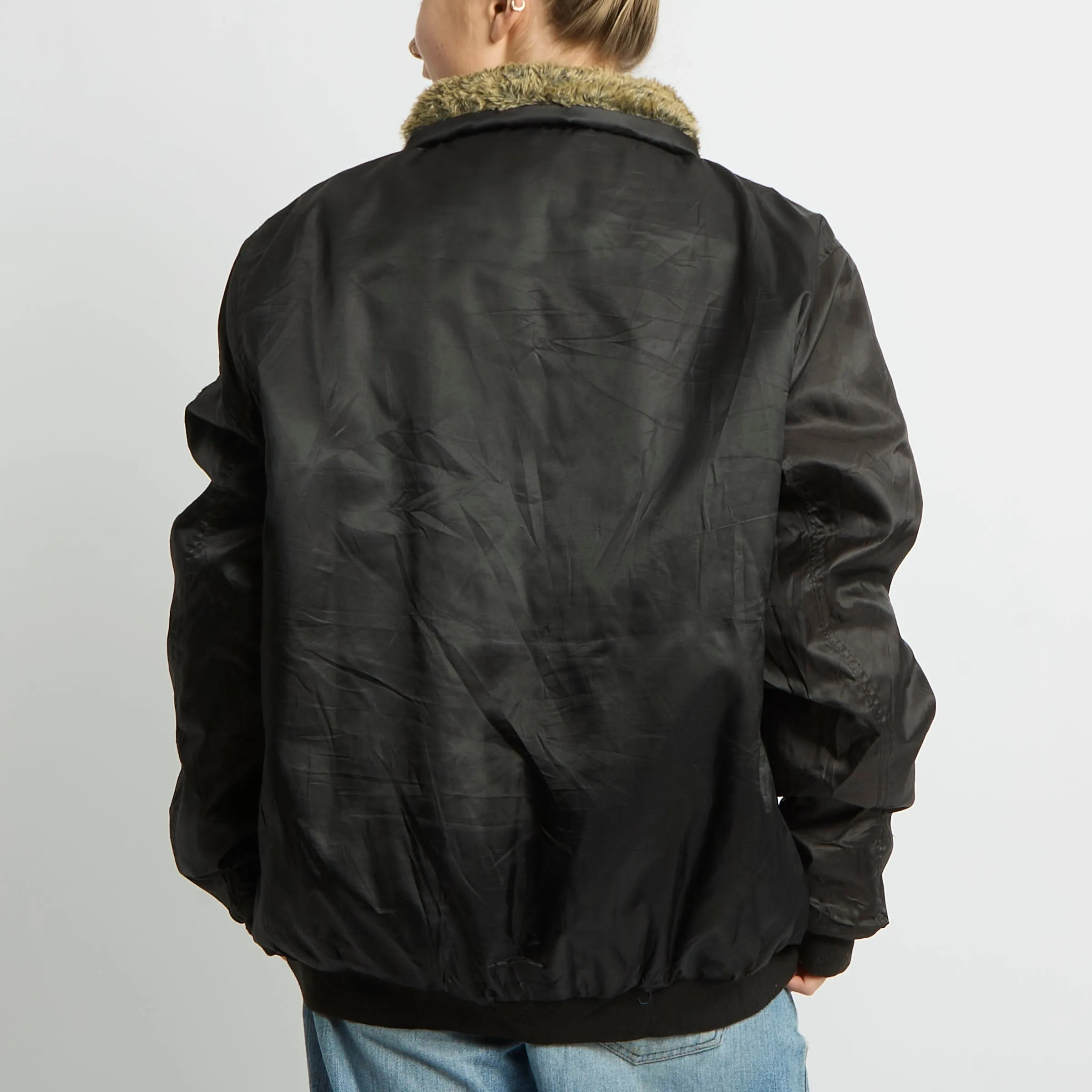 Fur Collar Embroidery Flight Jacket - UK 14