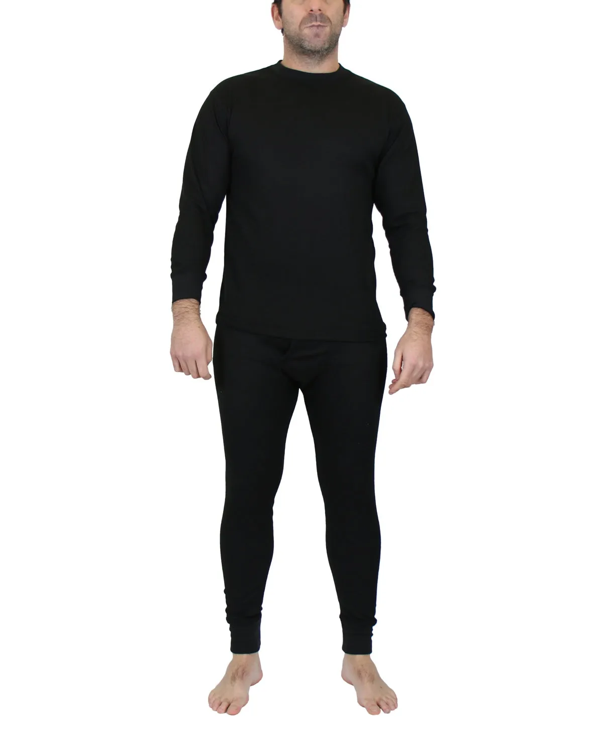 Galaxy By Harvic Mens Thermal 2 Piece Shirt Pants Set Medium Black