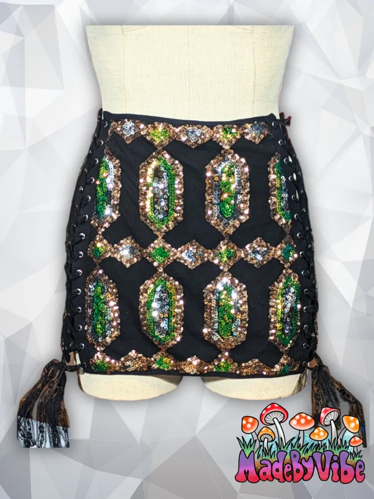 Gemstone Noir Lace Up Sides Mini Pencil Skirt - Made to Order