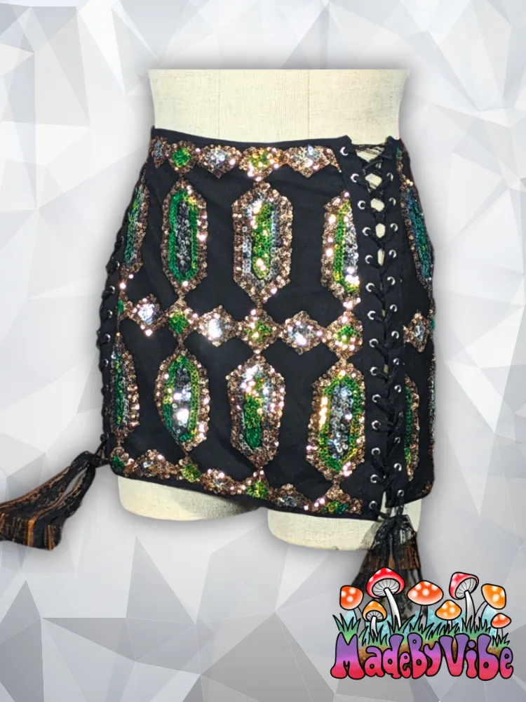 Gemstone Noir Lace Up Sides Mini Pencil Skirt - Made to Order