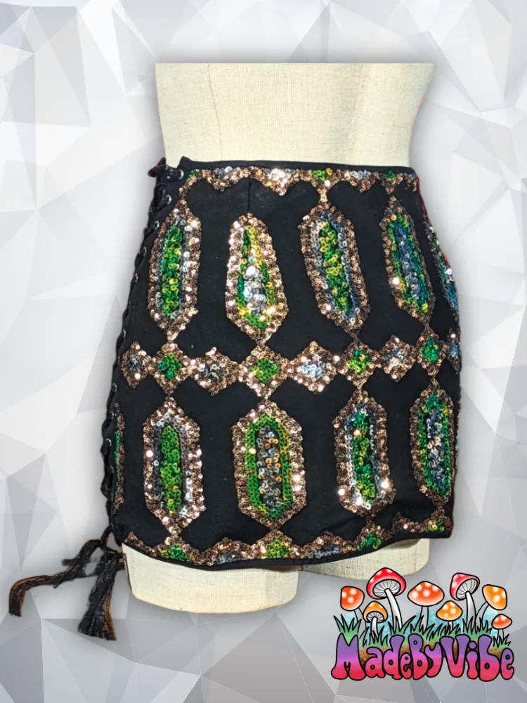 Gemstone Noir Lace Up Sides Mini Pencil Skirt - Made to Order