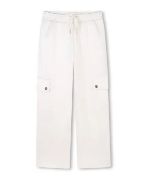 Girls Ivory Satin Cargo Pants