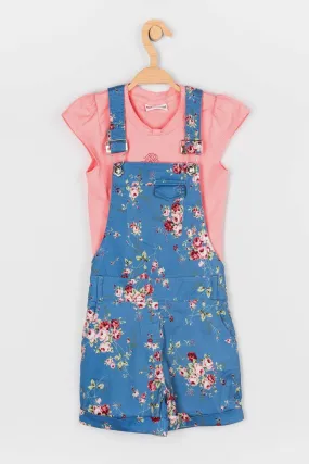 Girls Washed Jumpsuit Top Set 11151