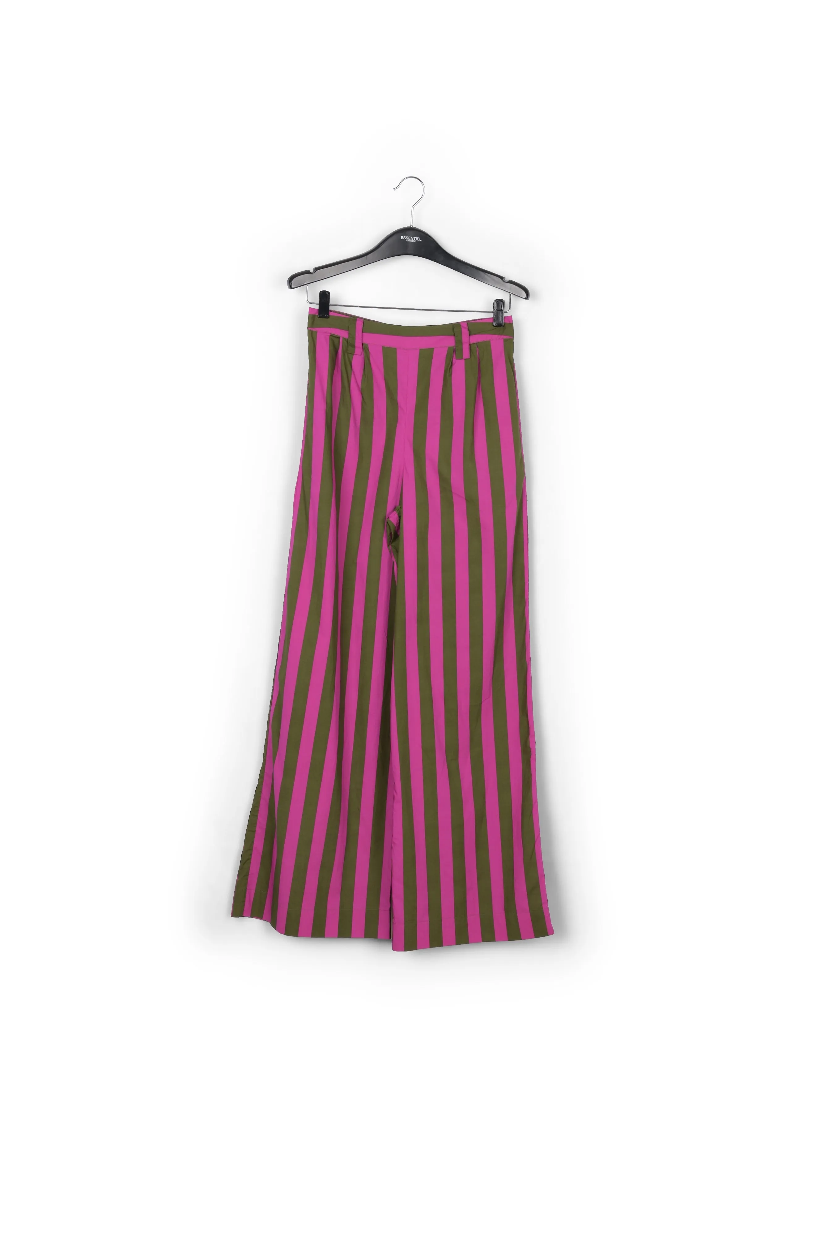 Green and purple striped cotton wide-leg pants