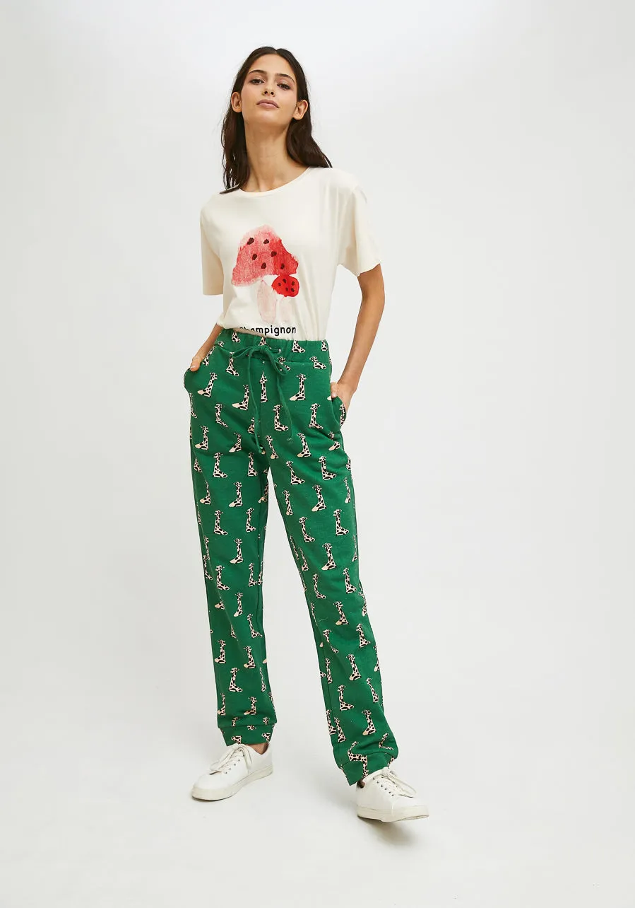 Green Giraffe Print Cotton joggers by Compania Fantastica FA21SEV25
