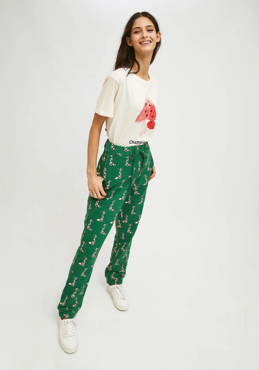Green Giraffe Print Cotton joggers by Compania Fantastica FA21SEV25
