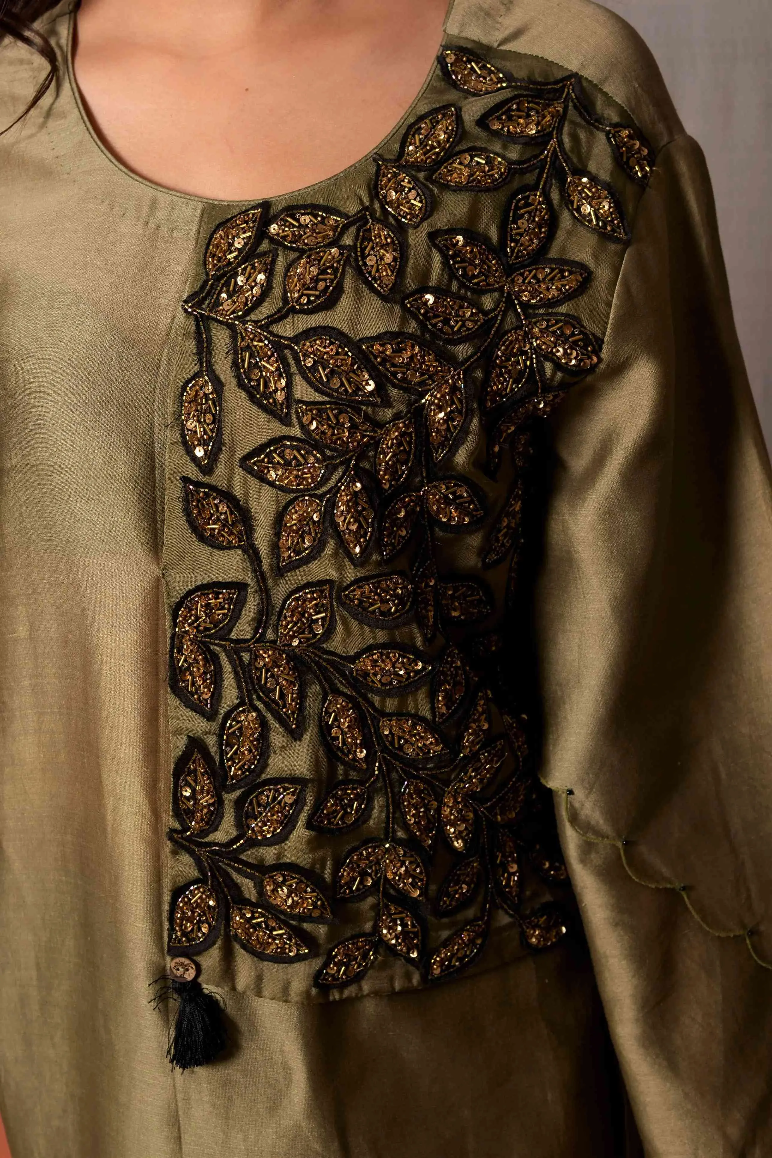 Green Pleated Frill with Side Jacket Flap Kurta with Pants