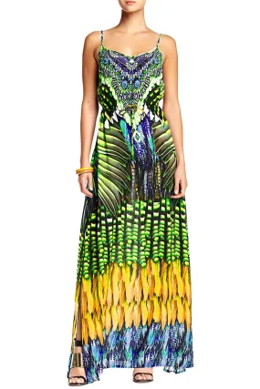 Green Spaghetti Strap Long Dress