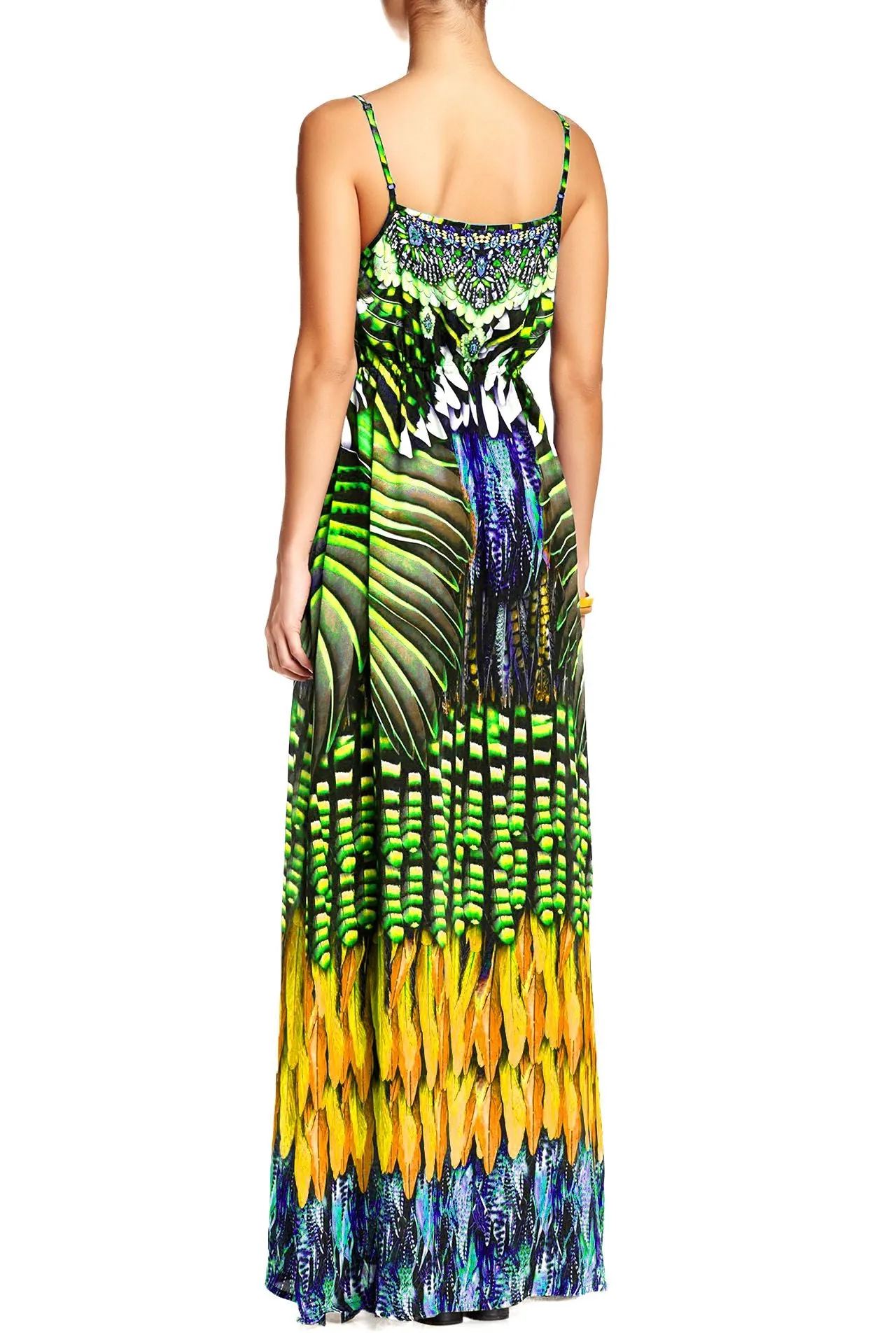 Green Spaghetti Strap Long Dress