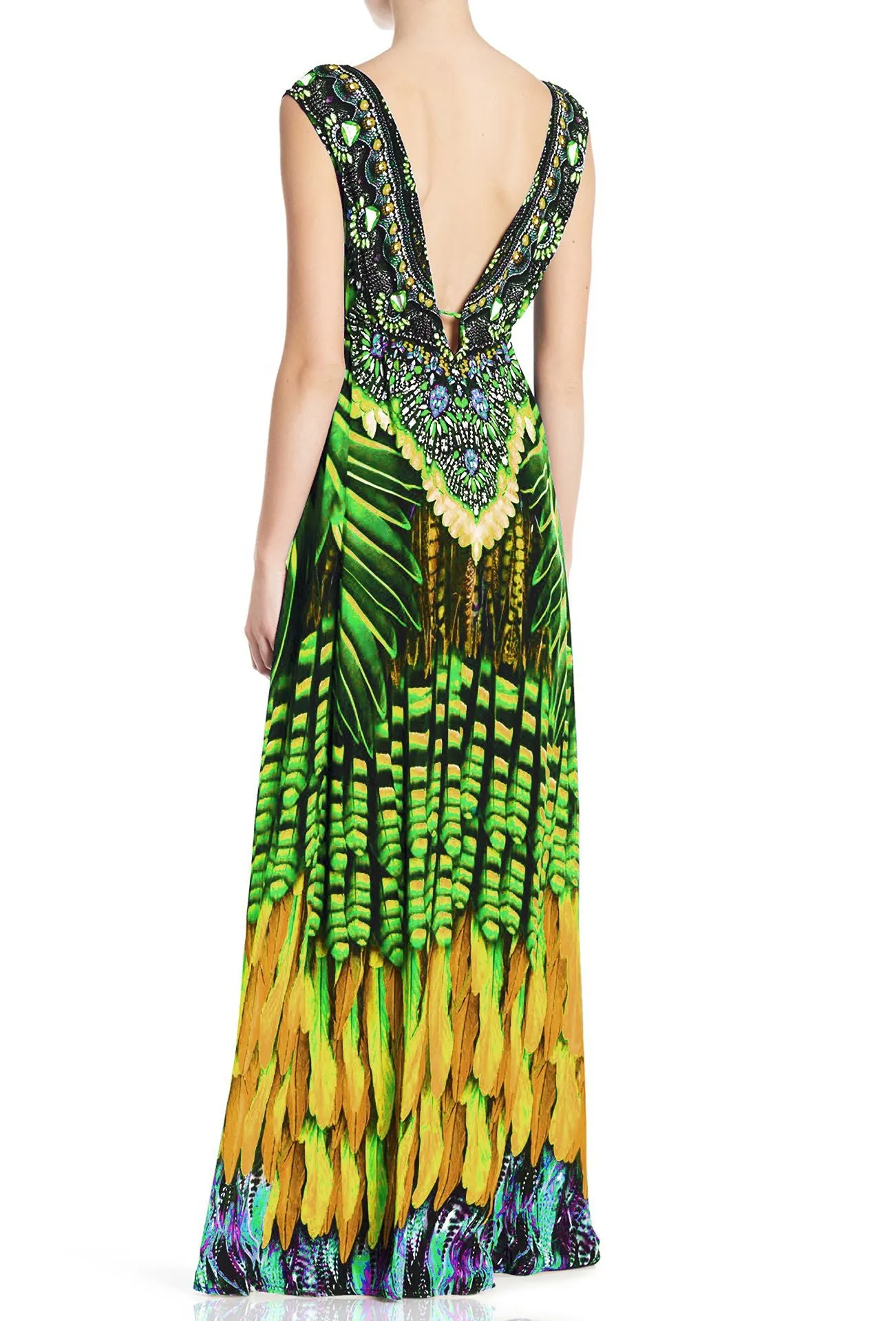 Green V-Neckline Maxi Dress