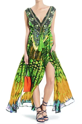 Green V-Neckline Maxi Dress