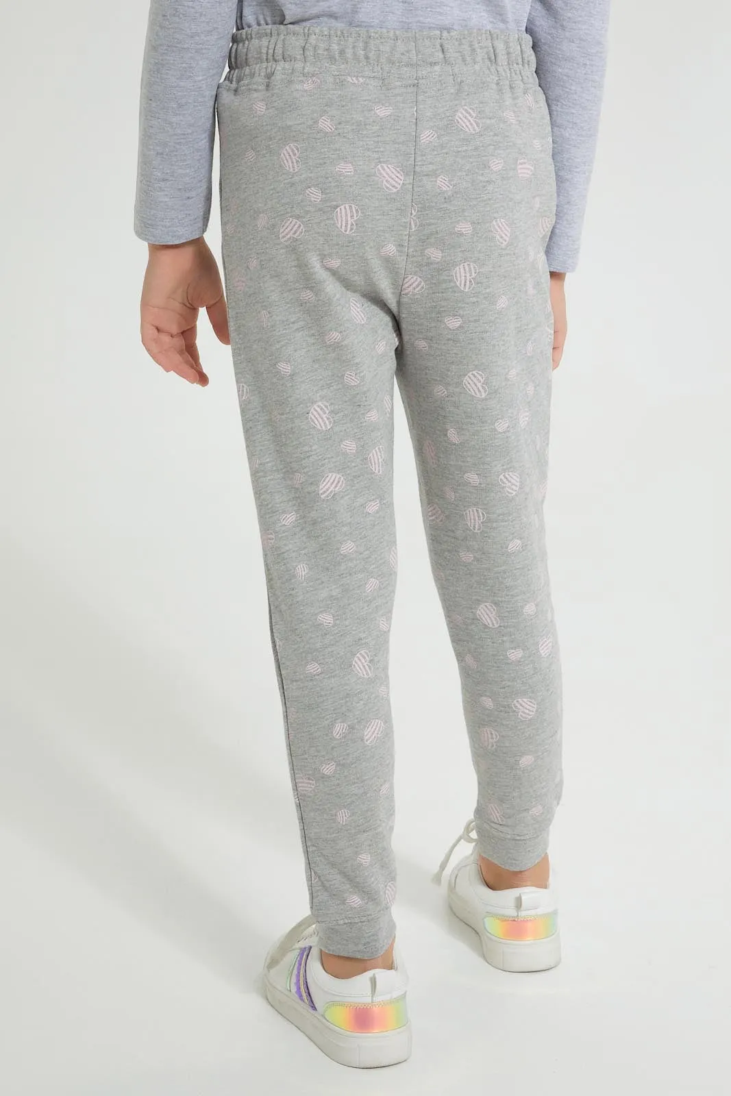Grey And Pink Heart Printed Jogger (Pack of 2)