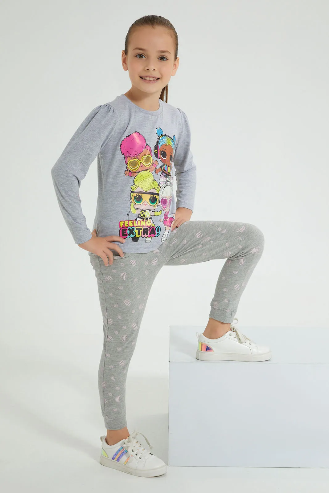 Grey And Pink Heart Printed Jogger (Pack of 2)