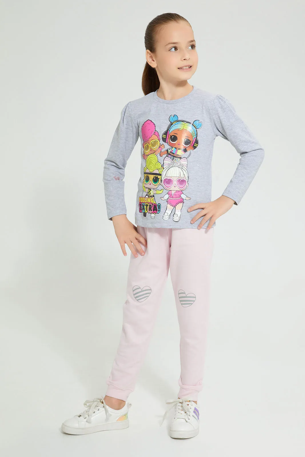 Grey And Pink Heart Printed Jogger (Pack of 2)