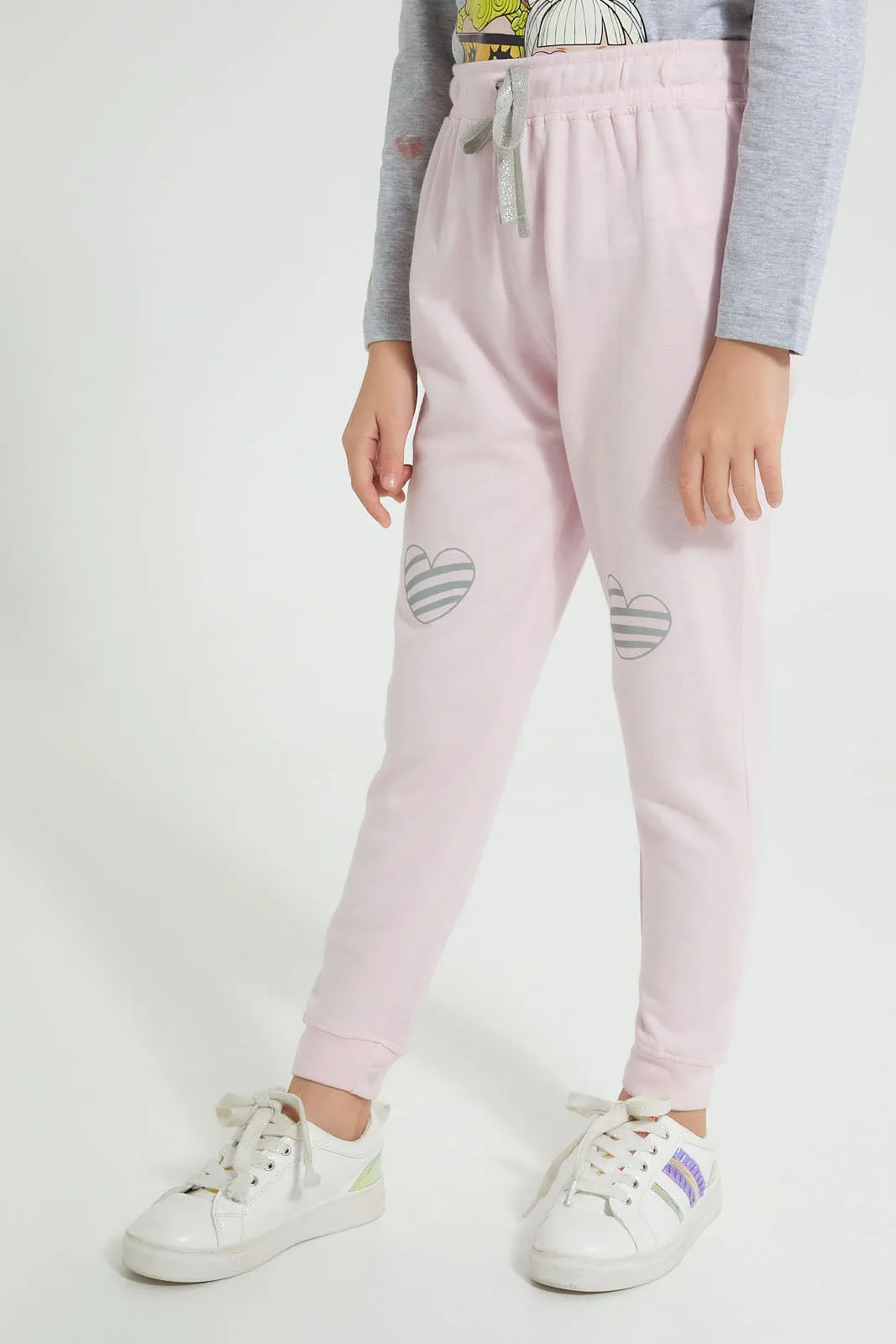 Grey And Pink Heart Printed Jogger (Pack of 2)