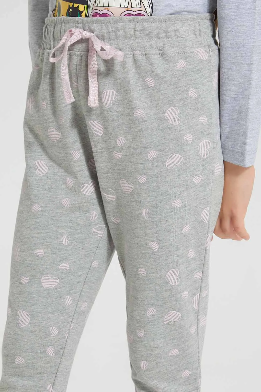 Grey And Pink Heart Printed Jogger (Pack of 2)