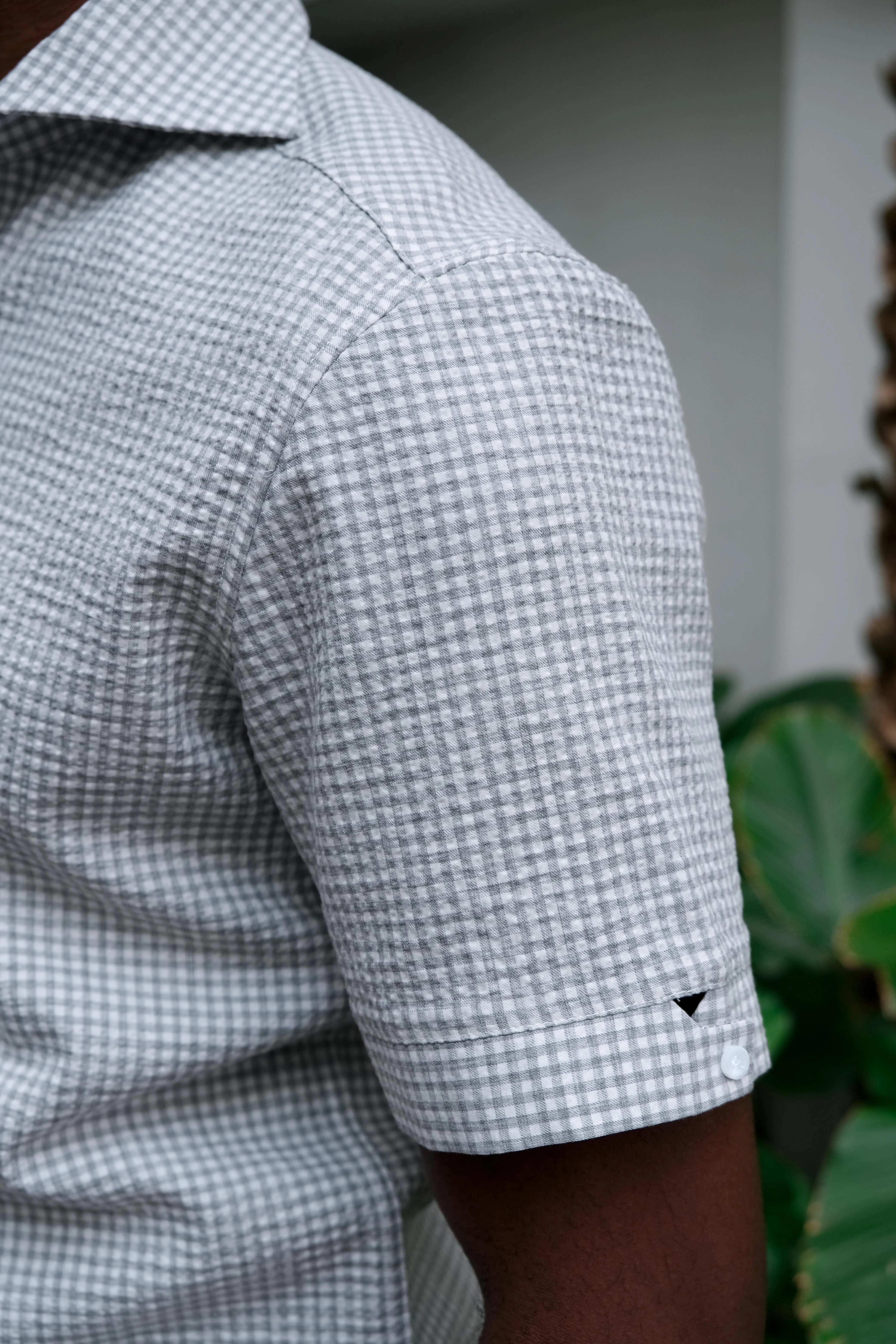 Grey Check Seersucker Short Sleeve Shirt